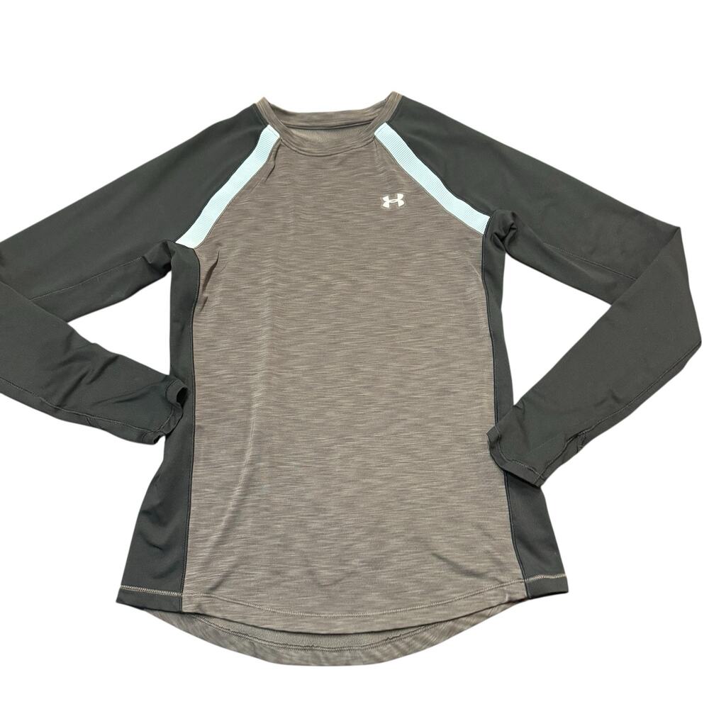 Under Armour Womens gray black light blue long sleeve, fleece lined, tee, XS